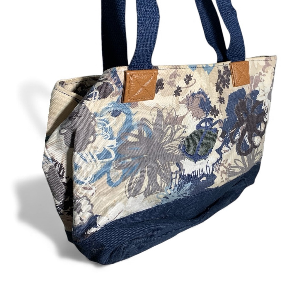 Thirty-One Floral Canvas Tote - Blue and Tan (item#b100)